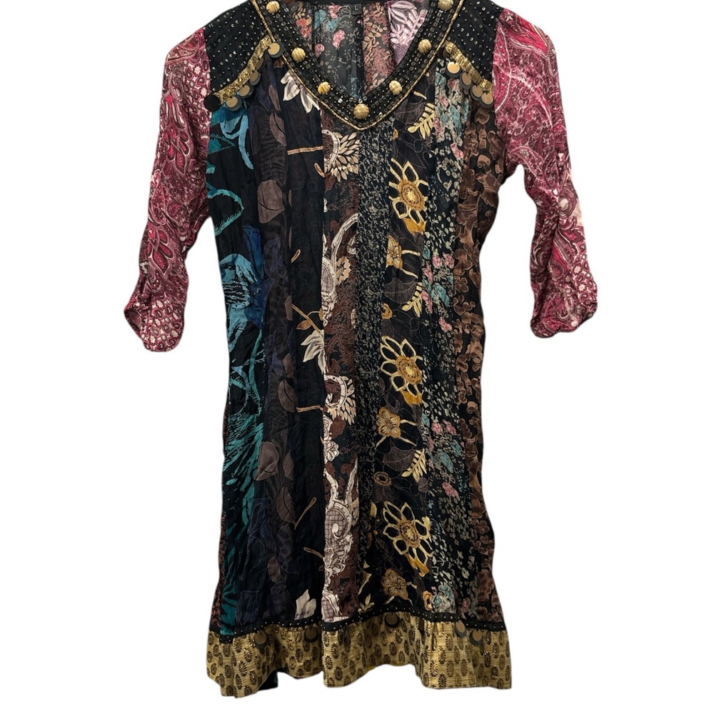 Multicolor Bohemian Dress with Gold Accents